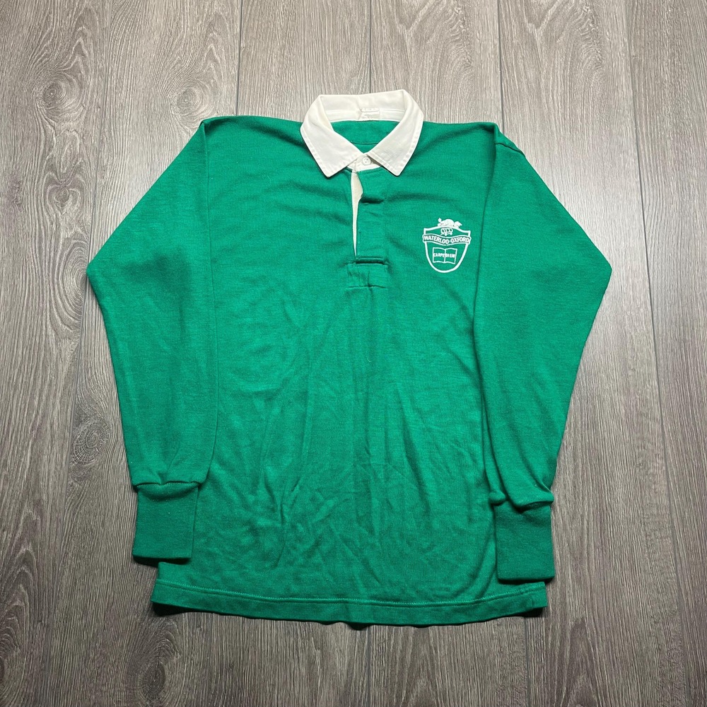 Vintage Waterloo Oxford University Knit Rugby Shirt Green 1983 Sweater Small